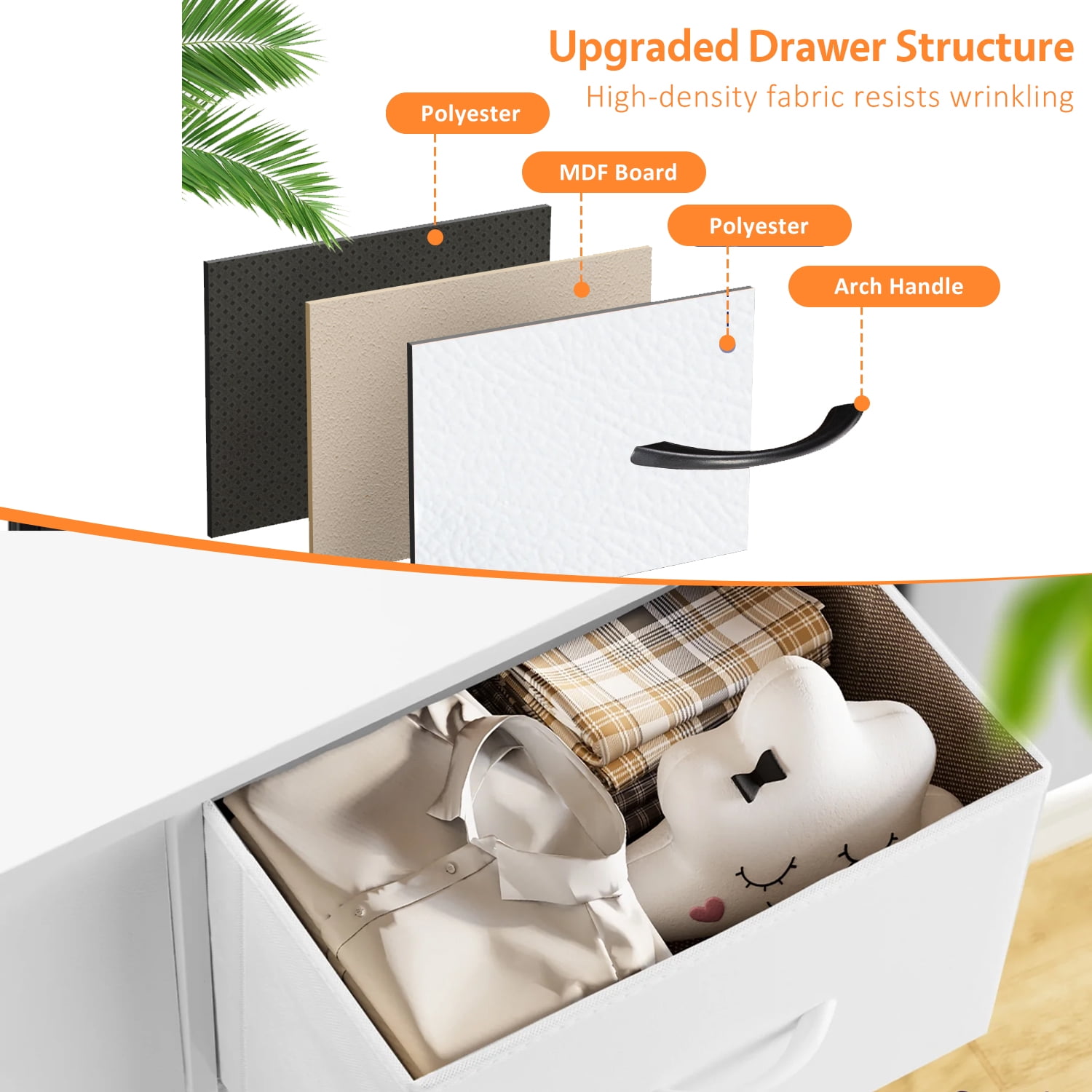 Modern 5 Drawer Fabric Dresser, Chest of Drawer Organizer Storage Cabinet for Bedroom Clothes Closet, Entryway,White
