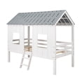thumbnail image 4 of House Loft Bed, Twin Size Wooden Bed Frame with Widened Ladder, Playhouse Low Loft Bed for Kids Boys Girls, White, 4 of 7