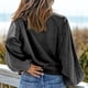 thumbnail image 3 of Blusa de mujer de manga larga con cuello vuelto y botones, blusa de corte informal para mujer a la moda, negro S, 3 of 7
