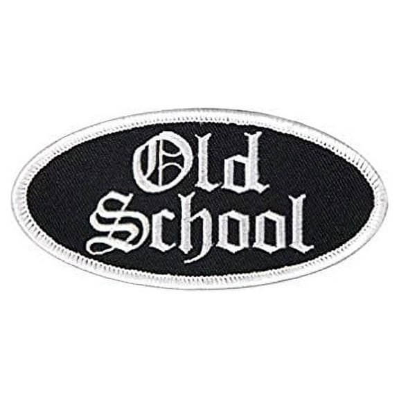 Old School Oval, High Thread Embroidered Iron-on / Saw-on Heat Sealed Rayon Patch - 4" x 2"