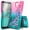 Pink/Aqua, variant on Wiko Ride 2 (U520AS) Case with Tempered Glass Screen Protector (Full Coverage), Nagebee Glitter Liquid Floating Waterfall Durable Girls Cute Phone Case Cover (Aqua/Purple)