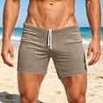thumbnail image 2 of hlysgo Men's Swim Shorts 4 Inch Inseam Low Waist Running Shorts Yoga Gym Training Elastic Drawstring Beach Shorts with Pockets Khaki,XL, 2 of 5