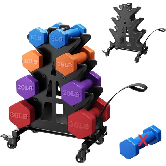 4/5-Tier Dumbbell Rack Stand with Wheels, A-Frame Weight Storage Organizer for Gym, Heavy Gauge Steel Fitness Rack Keeps Weights Organized & Easy Rolling (Rack Only)