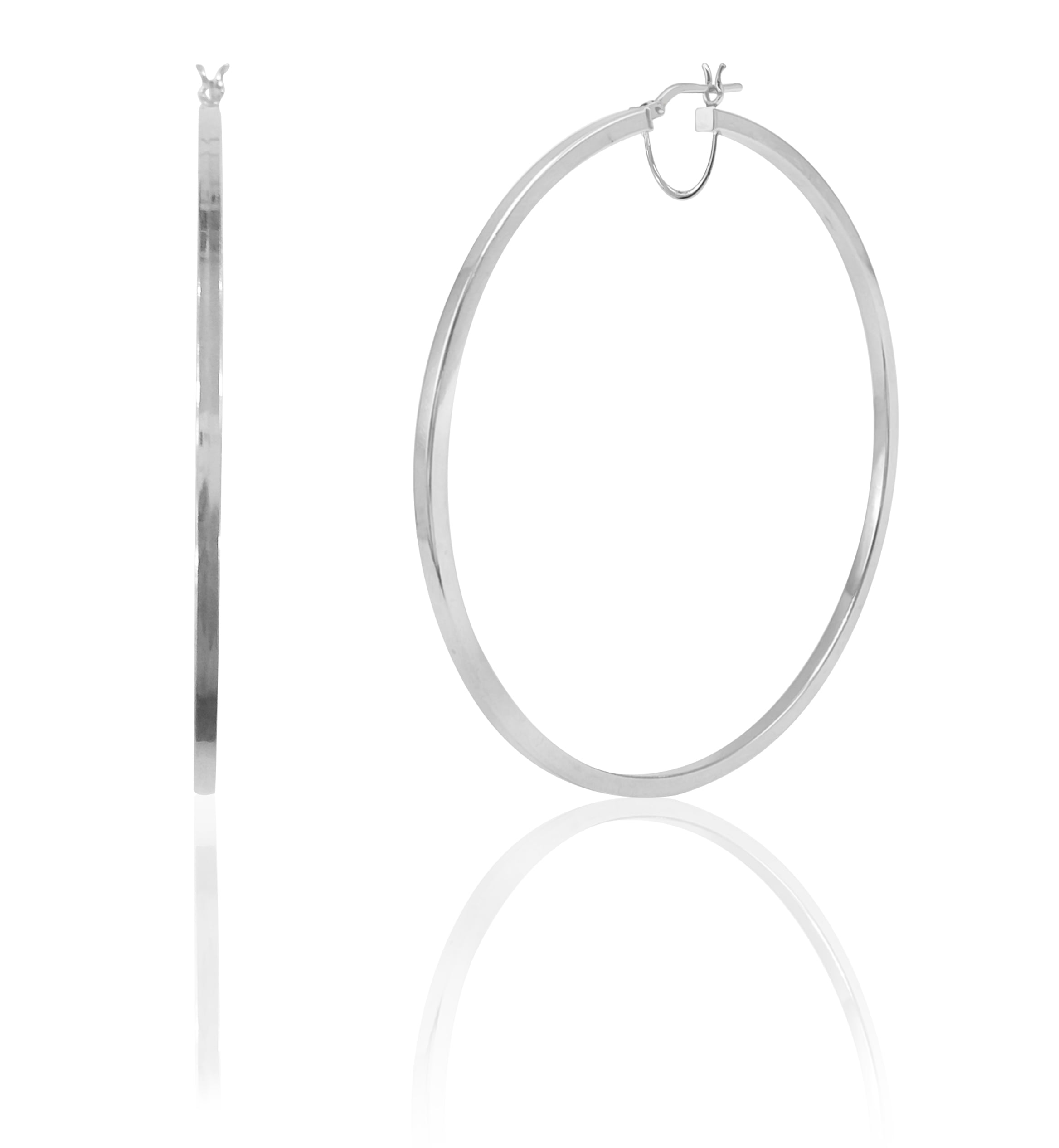 Brilliance Fine Jewelry Women's Rhodium Plated Sterling Silver High Polished Large Square Tube Hoop Adults Earrings