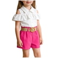 thumbnail image 2 of ITSAME Girls Outfits 3-Piece, Lapel Ruffled Tops and Shorts with Belt Summer Fashion Casual Clothes Set Hot Pink Size 3-4, 2 of 7