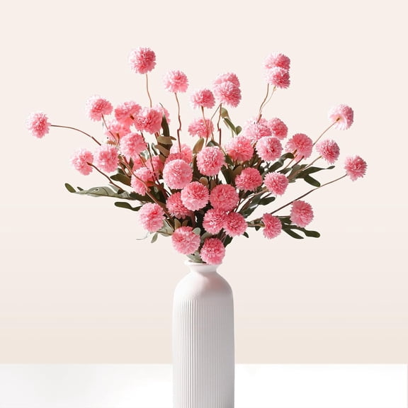10pcs Fake Flowers, Artificial Pompon Mums, Bulk Faux Chrysanthemums Flowers for Indoor Home Decorations, Boho Decor, Pink, No vase
