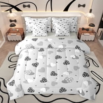 Feelyou Chic Love Heart Bedding Comforter Set 7pcs for Kid, Abstract Grey Queen Bedding Sets, Modern Fashion Cartoon Reversible Queen Sheet Sets, Breathable Home Decor