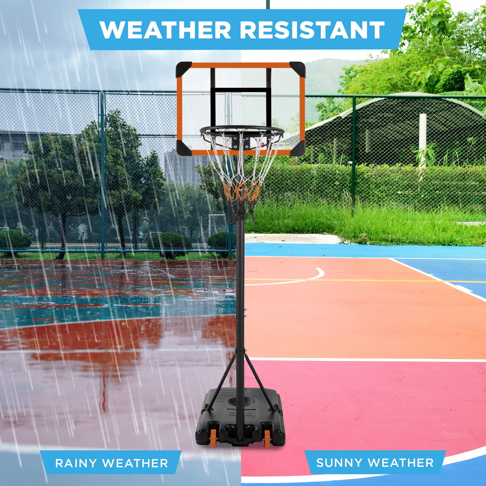 Best Choice Products Kids Height-Adjustable Basketball Hoop, Portable Game w/ 2 Wheels, Square Backboard - Orange/Black