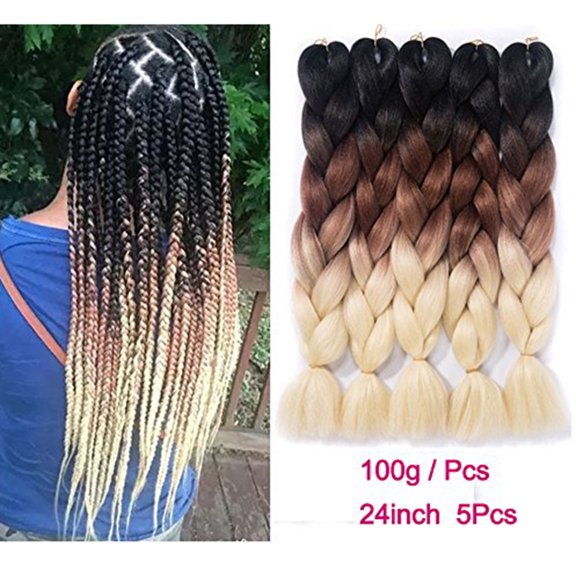 LELINTA Beasuty Braiding Hair Extensions Synthetic Fiber for Twist Jumbo Ombre Braiding Hair 24inch 3-5pcs/lot Black-Brown