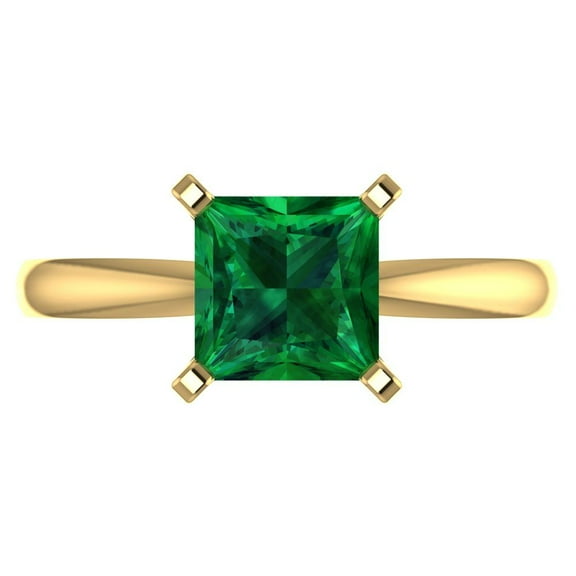 Solitaire Engagement Ring for Women - 2ct Simulated Emerald in 18K Yellow Gold Promise Ring