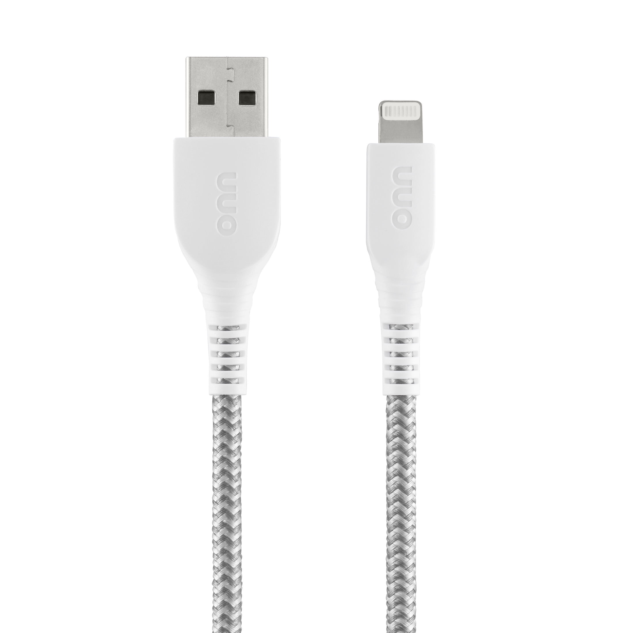 (2 pack) onn 6ft Lightning to USB-A Braided Charging Cable, MFI Certified, White - Compatible with iPhone 14/13/12/11/X/XR/XS/8/7/6/5, iPad, Airpods and more
