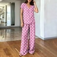 thumbnail image 4 of hoksml Women's Polka Dot 2 Piece Outfit, V Neck Cap Sleeve Top and Elastic Waist Wide Leg Pants Casual Lounge Set, 4 of 6