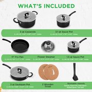 NutriChef Kitchenware 17 Piece Non-Stick Cookware Set, Non-Stick Pans and Pots with foldable Knob, Space Saving, Stackable, Nylon Tools Set, Induction Base, Black