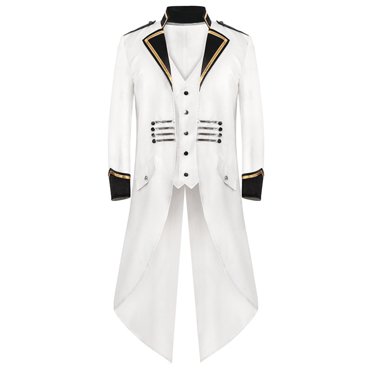 WRKEKC Men's Gothic Steampunk Tailcoat Medieval Style, Slim Fit Notch Lapel Court Dress Coat for Retro Fashion White M
