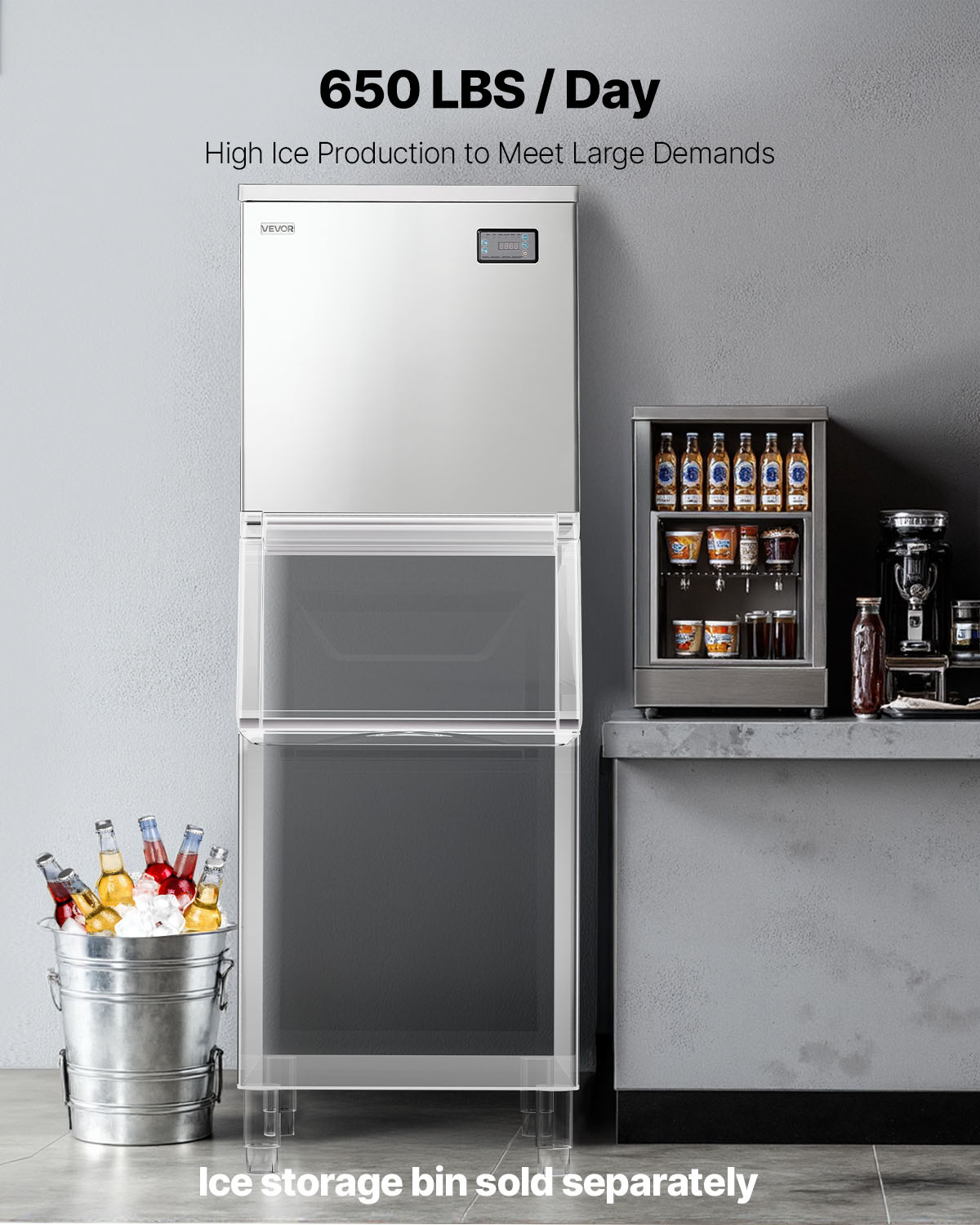 VEVOR Commercial Ice Maker Machine - Head, 650 Lbs/Day Stainless Steel Ice Machine with Scheduled Ice-Making, Self-Cleaning, Adjustable Thickness, Ideal for Restaurant Bar Cafe Hotel - Head Only
