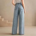 thumbnail image 4 of Women's Plus Size High Waist Embroidered Wide-Leg Jeans - Slight Stretch Denim Pants, Sky Blue Size XXL, 4 of 5