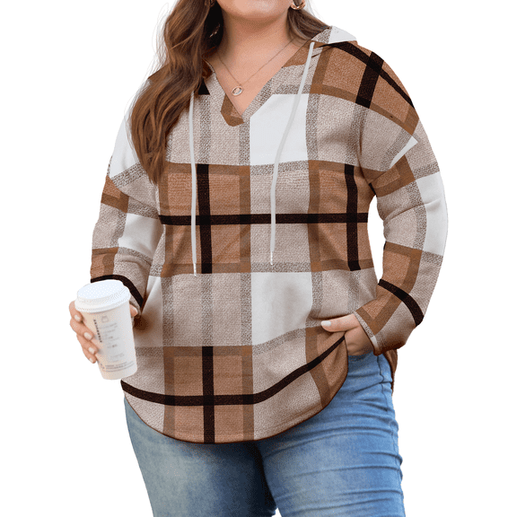 PINKSIR Womens Plus Size Hoodies Trendy Fall Fashion V Neck Oversized Sweatshirt Tops Clothes,Size 1X-5X