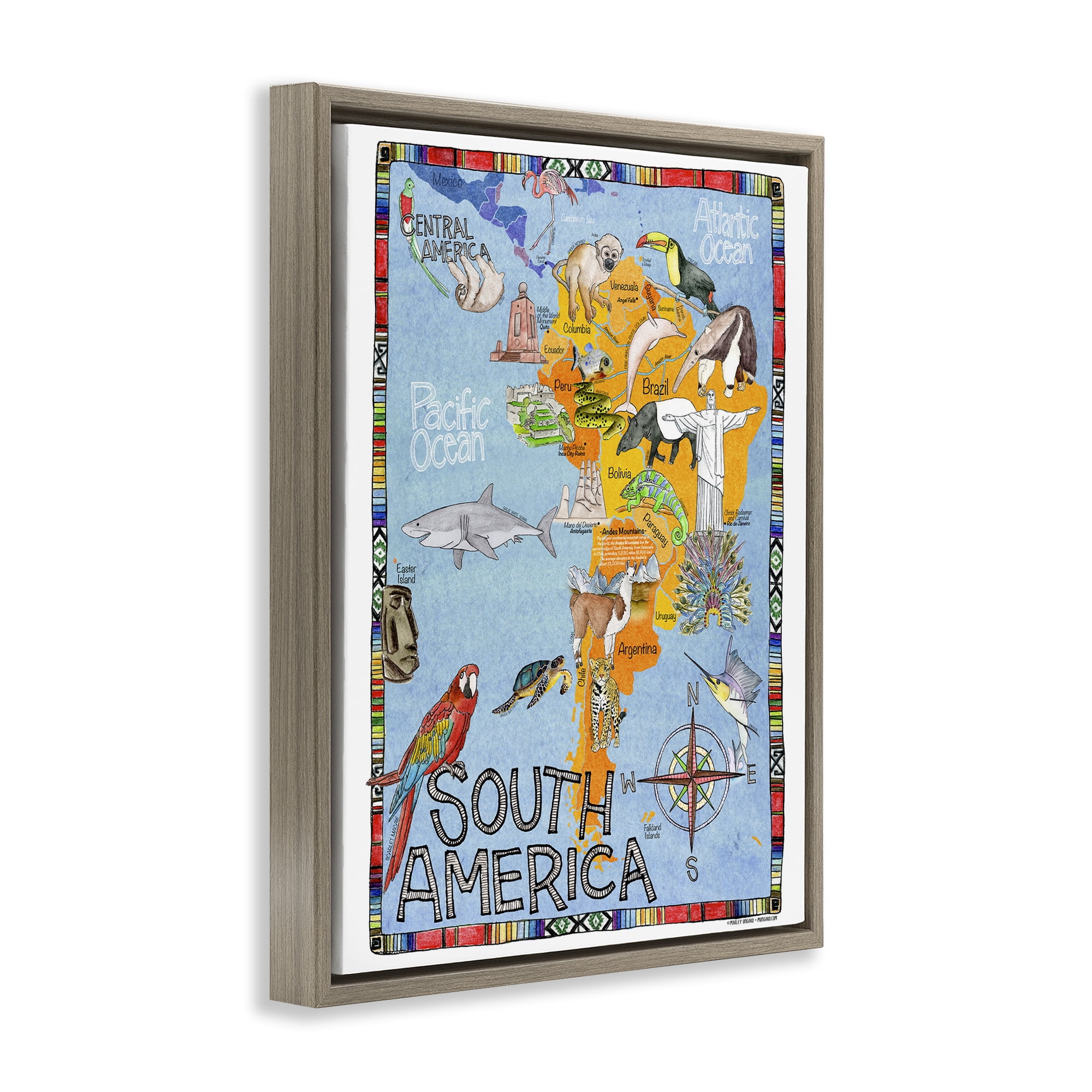 Stupell Industries South Africa Animal Map Town & City Painting Brown Floater Framed Art Print Wall Art, 17 x 21