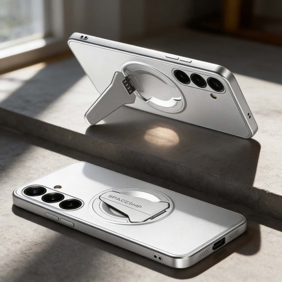 For Samsung Galaxy S26 Phone Case,With Contractile Kickstand,Compatible With Mag-Safe,Ultra Slim Rugged Anti-Scratch Shockproof Anti-fall Drop Protection,Durable Rugged Phone Case,Silver