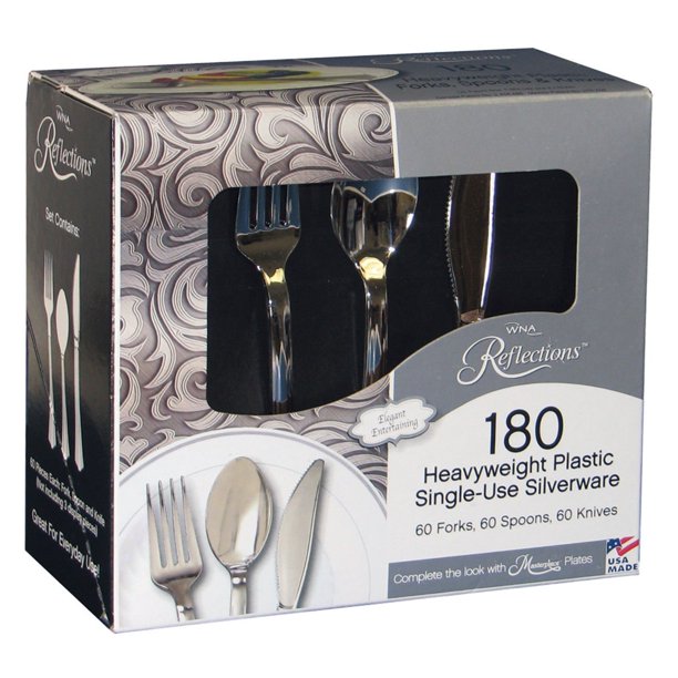 Reflections Heavyweight Plastic SingleUse Silverware Combo Pack, 180 Ct