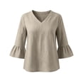 thumbnail image 6 of Women's Solid V-Neck Quarter Sleeve Blouse Casual Fashion Top, 6 of 7