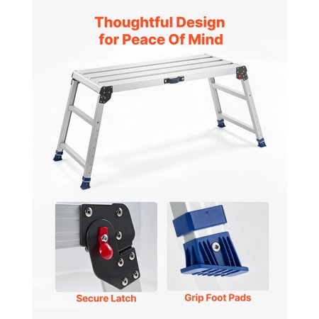 CRAFTOPIA Folding Work Platform Step Stool, 23-34.5 Inch Adjustable Height 40×18in, 500 lbs Non-Slip Aluminum Portable Bench for Painting & Maintenance