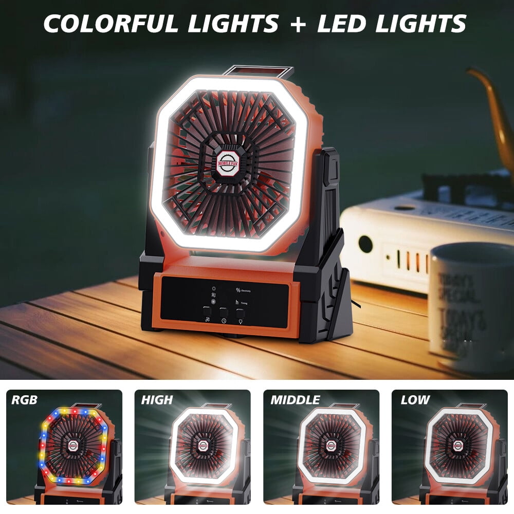40000mAh Portable Camping Fan Battery Powered Tent Light Fan with LED Light Fan