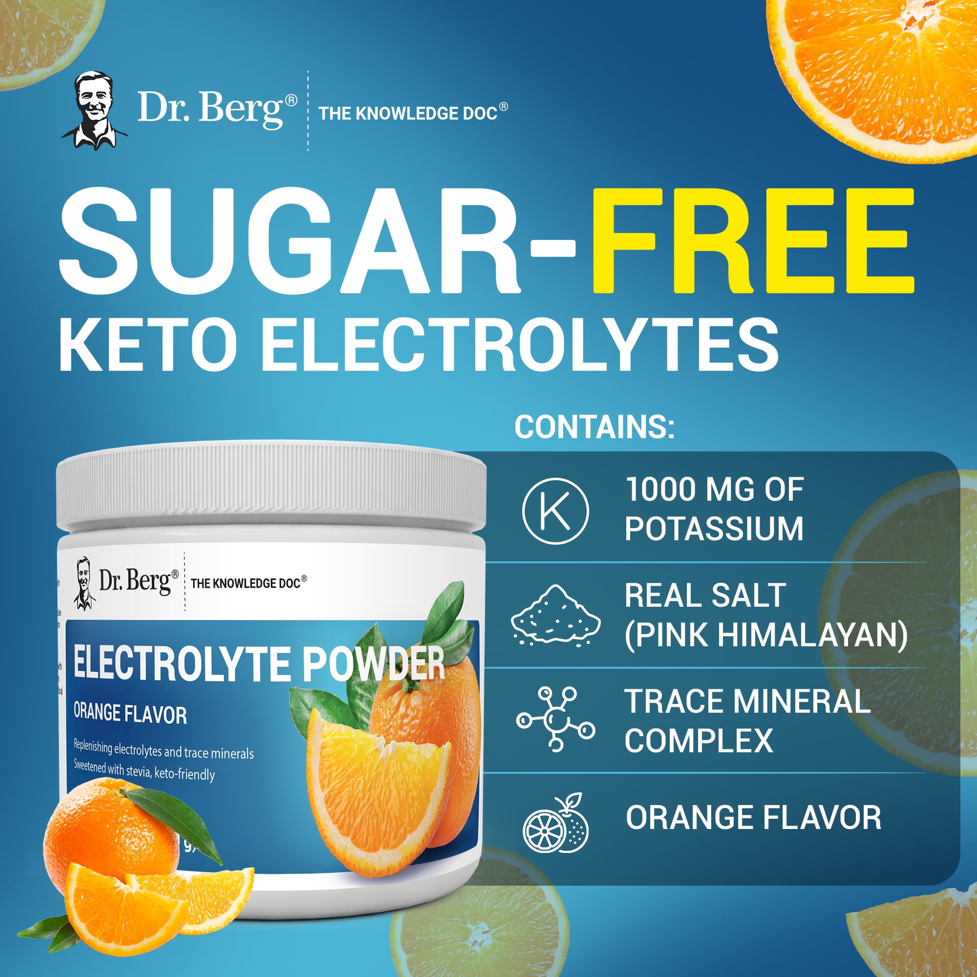 Dr. Berg Electrolyte Powder - Orange Hydration Powder, 50 Servings