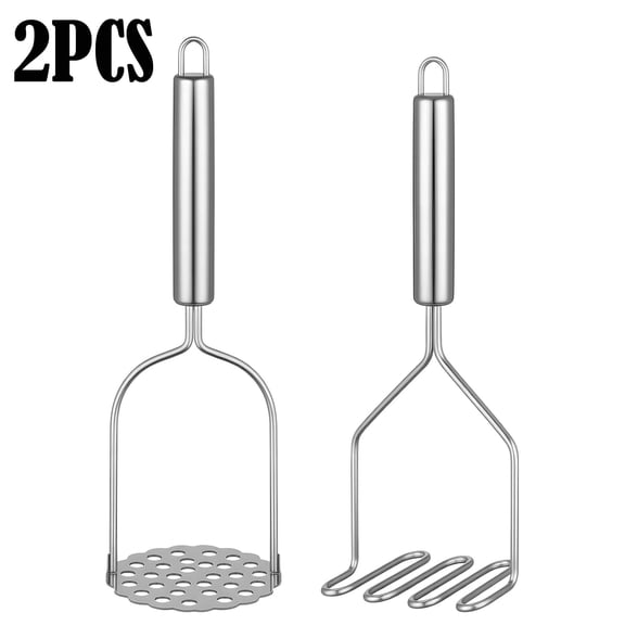 2PCS Mashed Potato Masher - Stainless Steel Potato Smasher, Masher Kitchen Tools & Utensils for Avocado, Bean, Salad, Vegetables, Fruit, Food, Meat Smasher Tool for Ground Beef