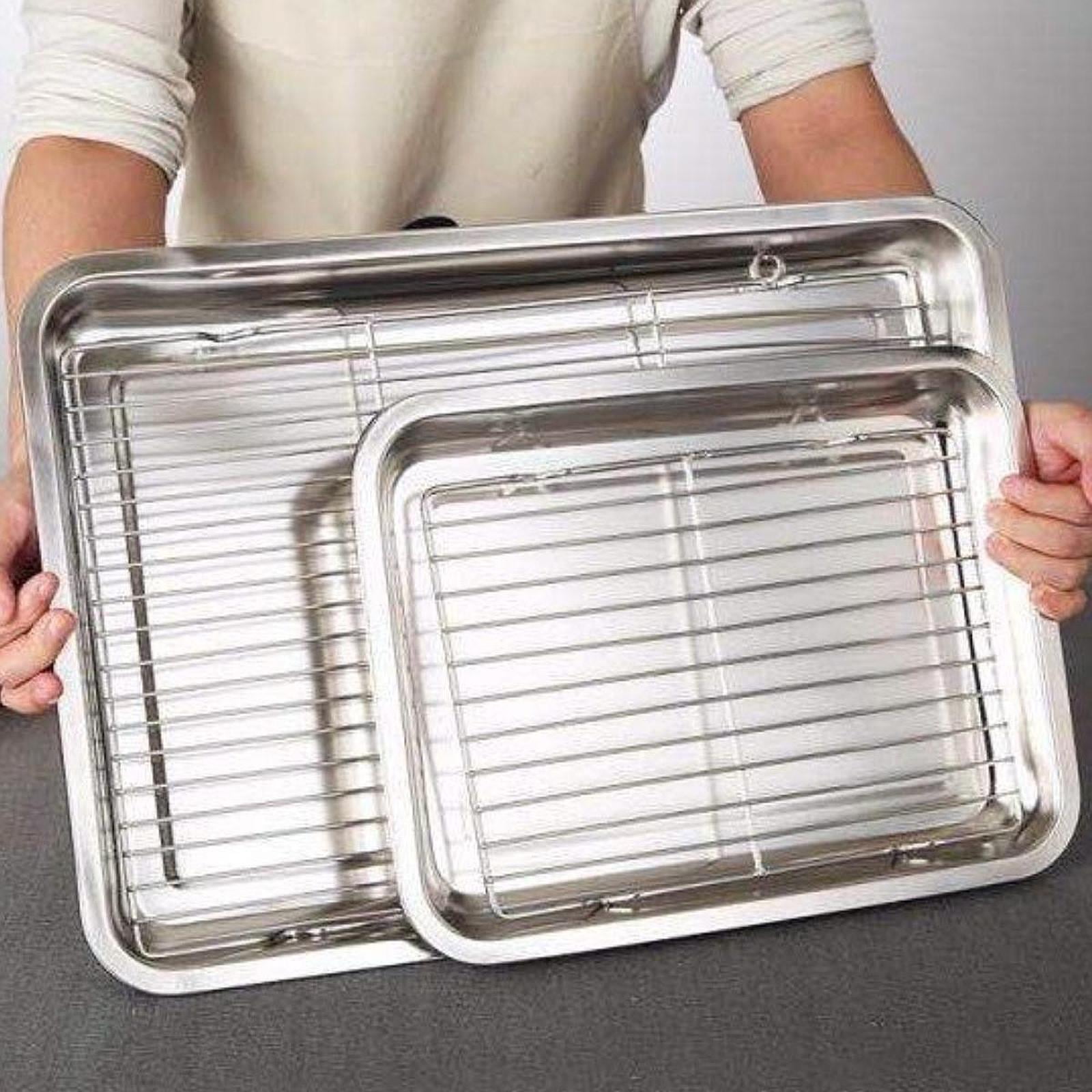 Fiocias Baking Sheet Baking Pan with Rack Food Storage Container Easy to Clean Practical 40 cmx30 cmx4.8 cm