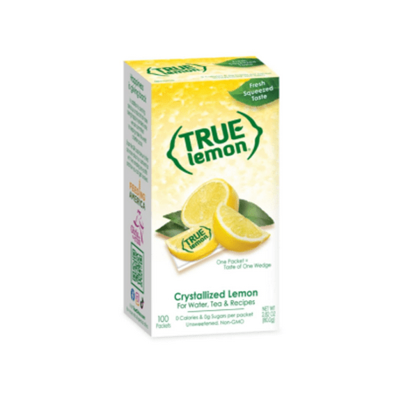 TRUE LEMON Water Enhancer, Bulk Dispenser, 100 Count (Pack of 1), 0 Calorie Drink Mix Packets For Water, Sugar Free Lemon Flavoring Powder Packets
