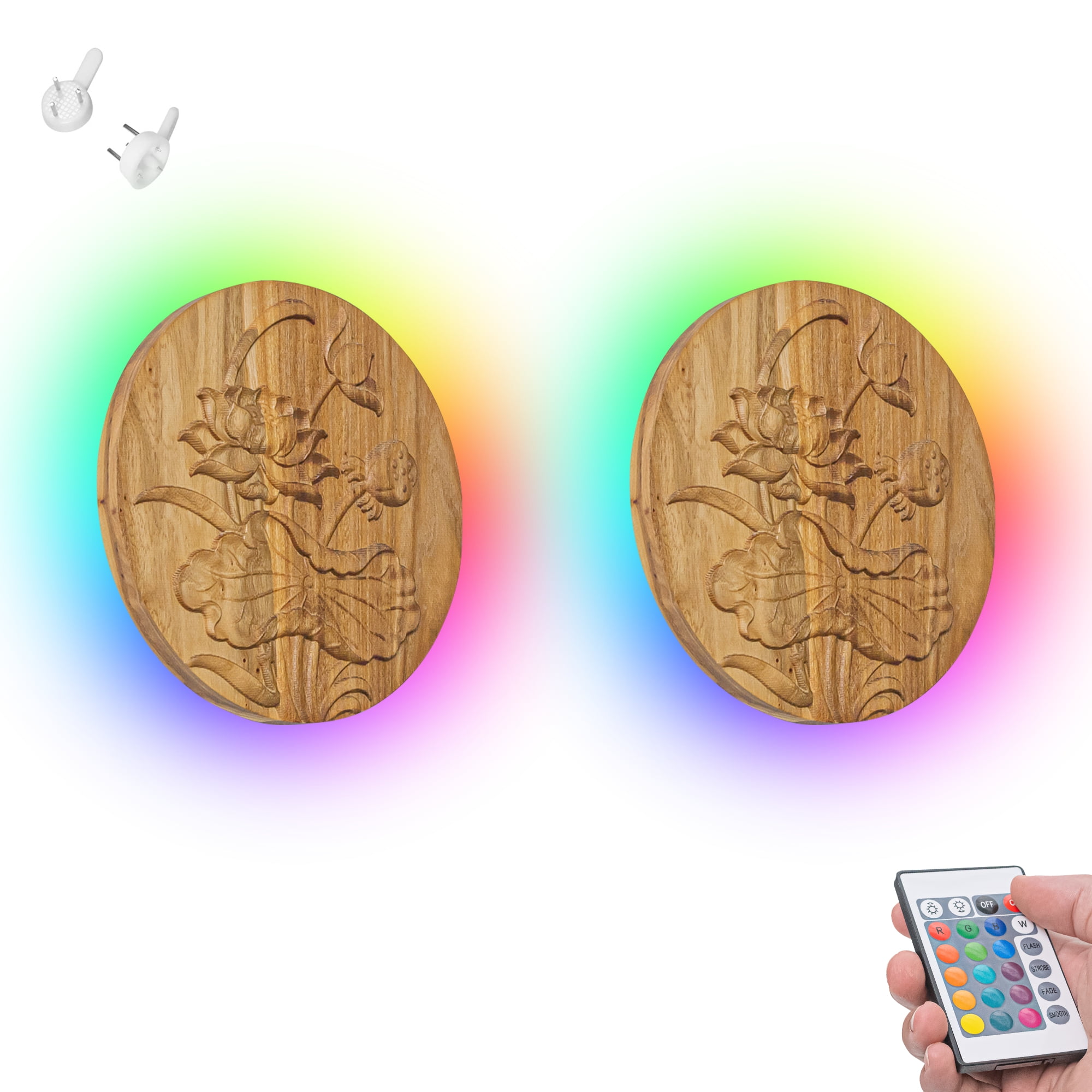 Kiven Led Wooden Wall Lamp, Battery Operated Wall Lights with RGB Mode