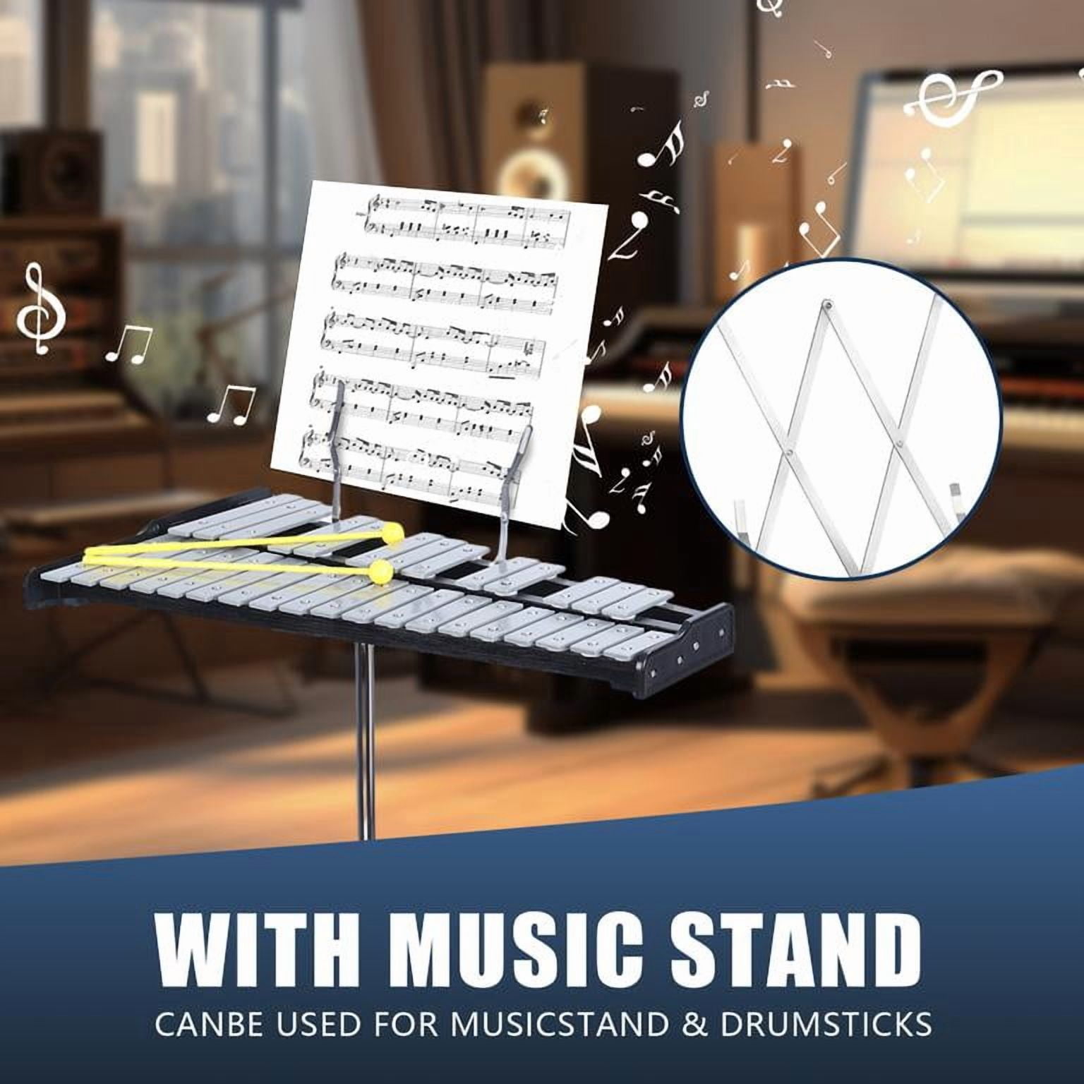 32 Key Metal Glockenspiel Percussion Set, Tuned Aluminum Plates, Height Adjustable Stand 27.5-39 Inch, for School Music Teaching