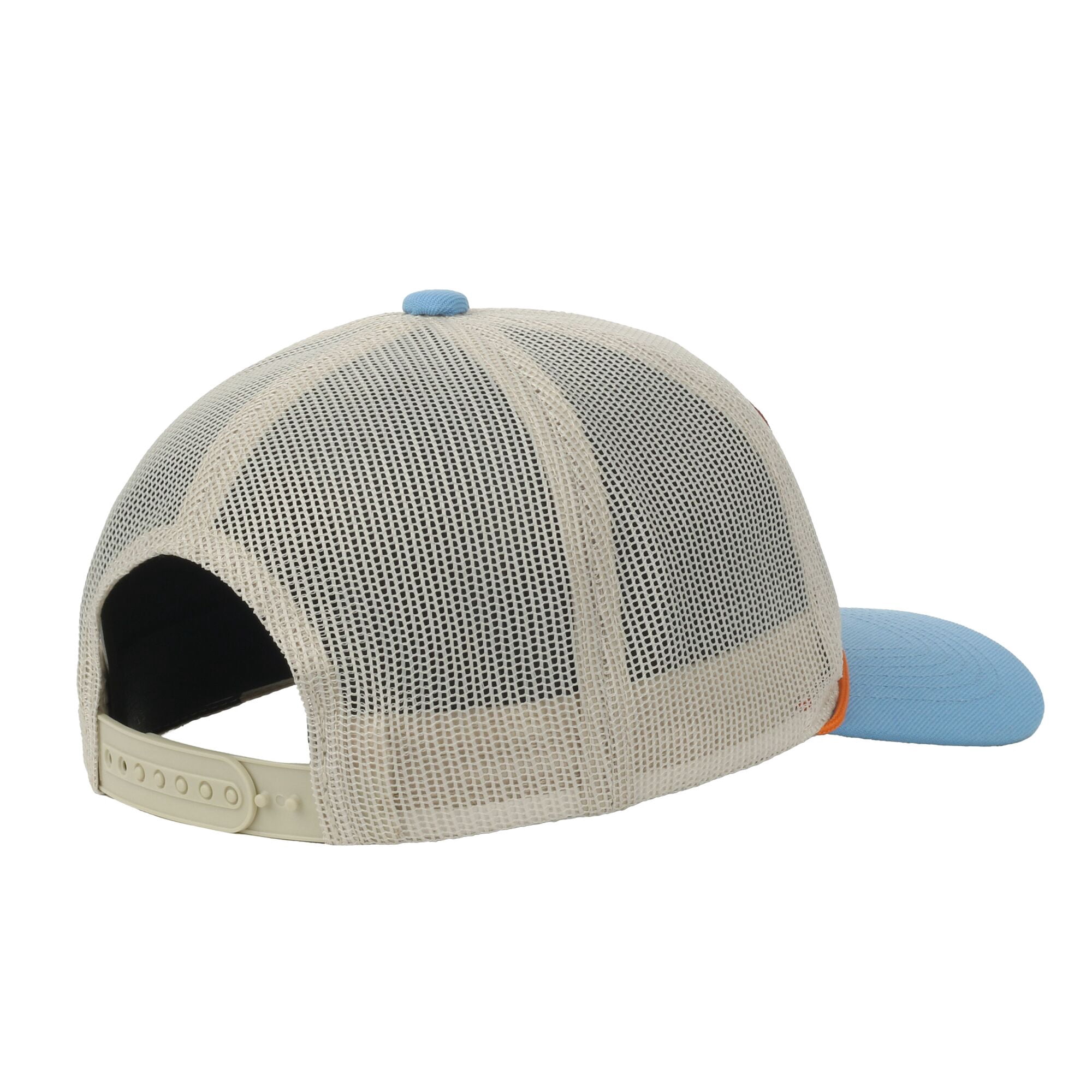 Putty/Blue Bass 6-Panel Cap – Unstructured Mesh Back, Bass Patch, Snapback, One Size