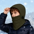 thumbnail image 2 of Toddler Boy Winter Hat Winter Unisex Kids Balaclava Solid Color Lined Thermal Full Head Cover Windproof Cold Weather Outdoor Sports Skiing Cycling Gear Toddler Hats Army Green 8 Years-12 Years, 2 of 5
