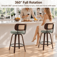 thumbnail image 3 of LEGAHOME Swivel Bar Stools Set of 2, 26” Upholstered Counter Height Bar Stools with Cane Rattan Back and Wood Legs, Mid-Century Modern Barstools for Kitchen Island, 300 lbs, Walnut + Light Green, 3 of 9
