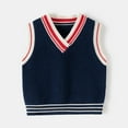 thumbnail image 2 of FAOWME Kids Boys Girls Knitted Vest Sleeveless V Neck Patchwork Warm Loose Knitwear Top For Autumn Winter Daily Wear,Navy,5-6 Years, 2 of 8
