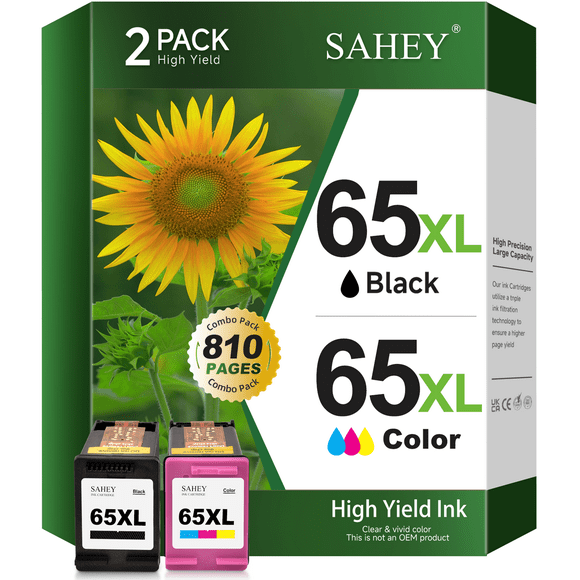 65XL Ink Cartridge Compatible for HP 65 ink cartridge Black and Tri-Color Printer Ink for DeskJet 3772 3752 3755 Envy 5055 5010 5000 ( 2 Pack)