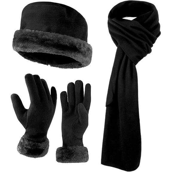Nollia Women Winter Fleece Hat, Scarf & Gloves Set – Soft Warm Cold Weather Accessories