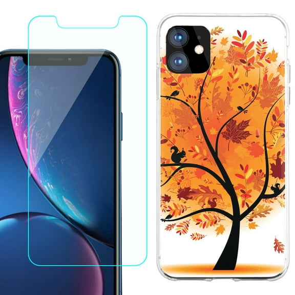 For Apple iPhone 11 Case , Slim-Fit TPU Protective Phone Case with Tempered Glass Screen Protector, by OneToughShield ® - Golden Tree