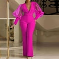 thumbnail image 2 of Odeerbi Christmas Jumpsuits For Women 2025 Fashion Winter Solid Sequins Patchwork Long Sleeve V-Neck Jumpsuits Hot Pink, 2 of 6