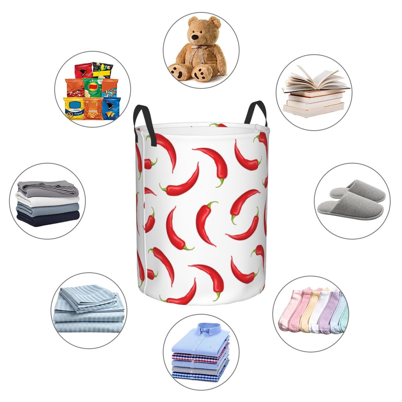 Large Laundry Basket with Handles - Chili Pepper Kids Baby Dirty Clothes Laundry Hamper for Bedroom Aesthetic