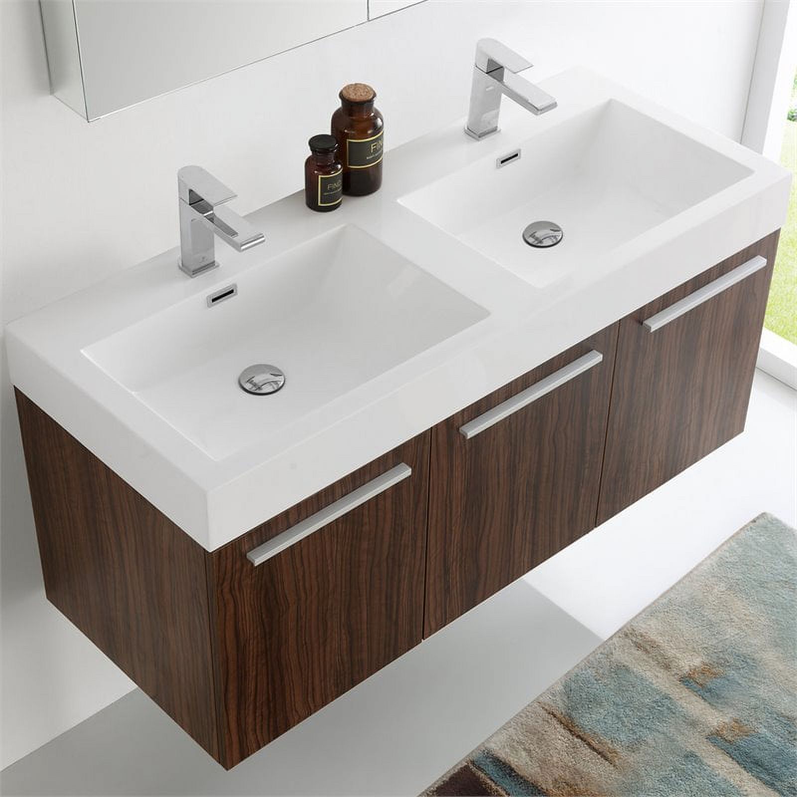 Vista 48"Walnut Wall Hung Dbl Sink Bathroom Vanity & Medicine Cabinet - image 5 of 5