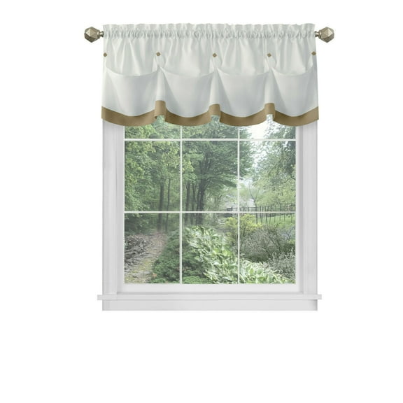 Kate Aurora Country Farmhouse Solid Colored Button Tuck Window Valance - Linen