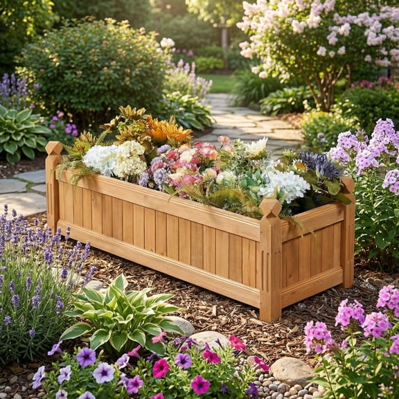 Accreate Wooden Garden Planter, Horticulture Raised Garden Bed, Rectangular Raised Bed Flower Pot, Indoor Outdoor Elevated Planter Boxes Container for Plants Herbs Fruits Vegetables