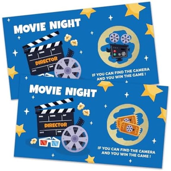32 Pcs Movie Theme Scratch Off Cards, Movie Night Party Scratch Off Tickets, Lottery Raffle Tickets for Birthday Baby Shower, Funny Birthday Baby Shower Party Cards Supplies Decorations