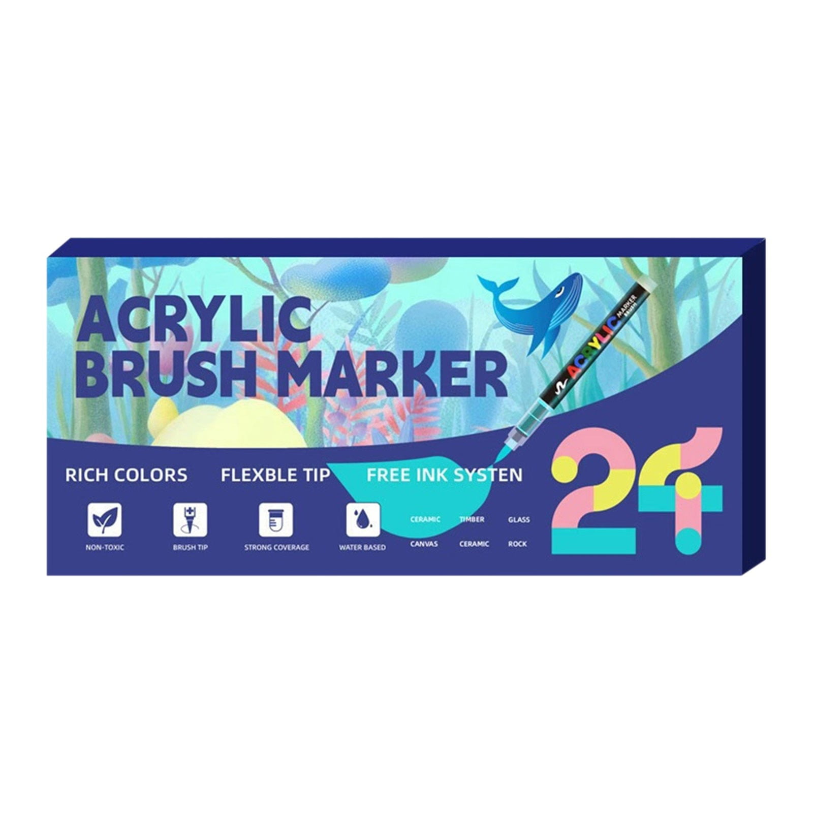 Acrylic Marker Pens Set with Soft Brush Tip – Paint on Tiles Glass Ceramic Rock, Diy Art Supplies for Home Decor, Vibrant Colors Quick Drying, Ideal for Crafts & Custom Designs 24Pcs Ciozy
