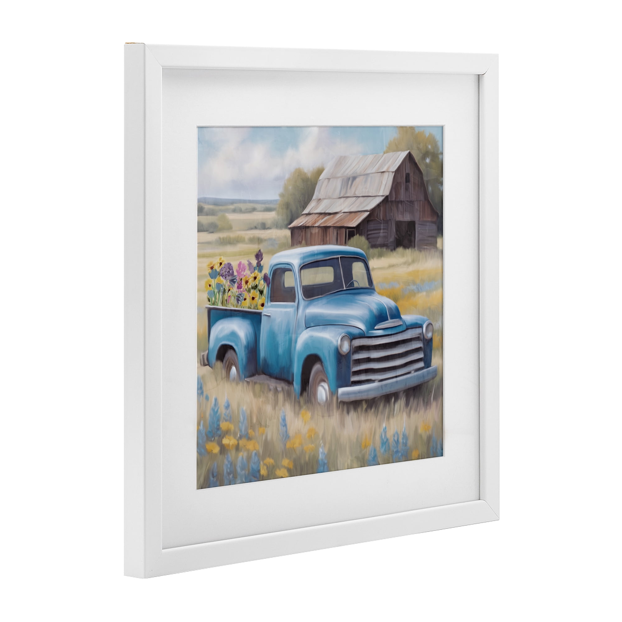 Stupell Industries Flower Truck in Antique Blue White Framed Print Under Glass, design by Kim Allen