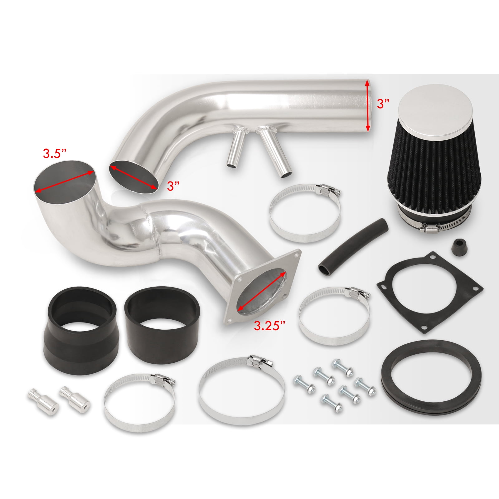 AJP Distributors Cold Air Intake CAI Induction Piping System Polish + Filter Compatible/Replacement For Ford Mustang GT 4.6L V8 1996 1997 1998 1999 2000 2001 2002 2003 2004 96 97 98 99 00 01 02 03 04