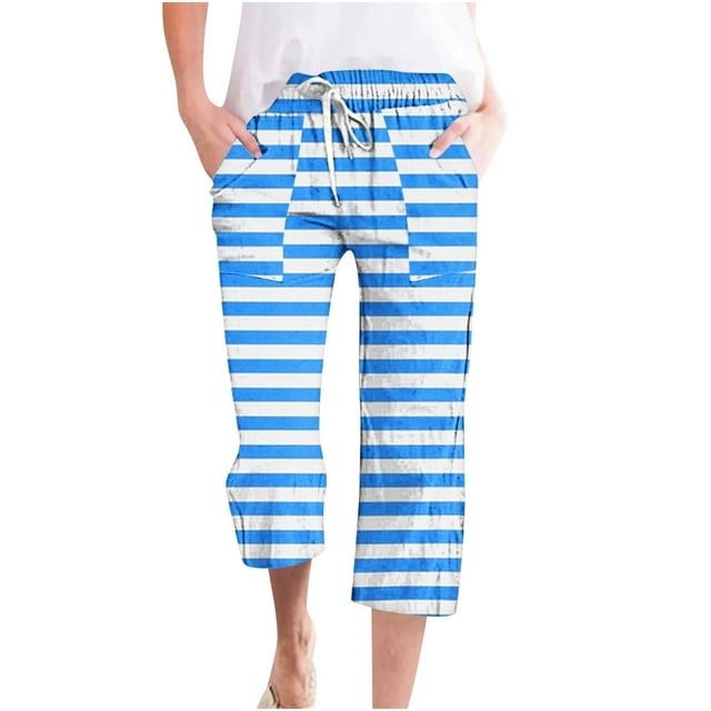 Weiqiqre Pantalon d'Été pour Femmes Mode Décontractée Mode Femmes Décontractée Imprimé Élastique Ample Pantalon Droit à Jambe Grand avec Poche Rabais